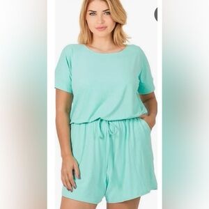 Zenana Reg. Mint Romper w/ Back Keyhole